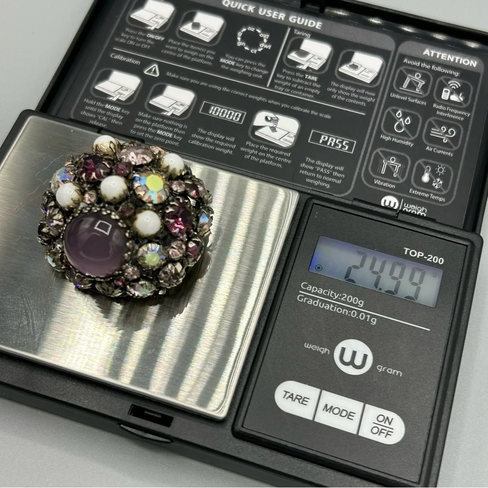 Miriam Haskell Mid Century Rhinestone Cabochon Statement Brooch